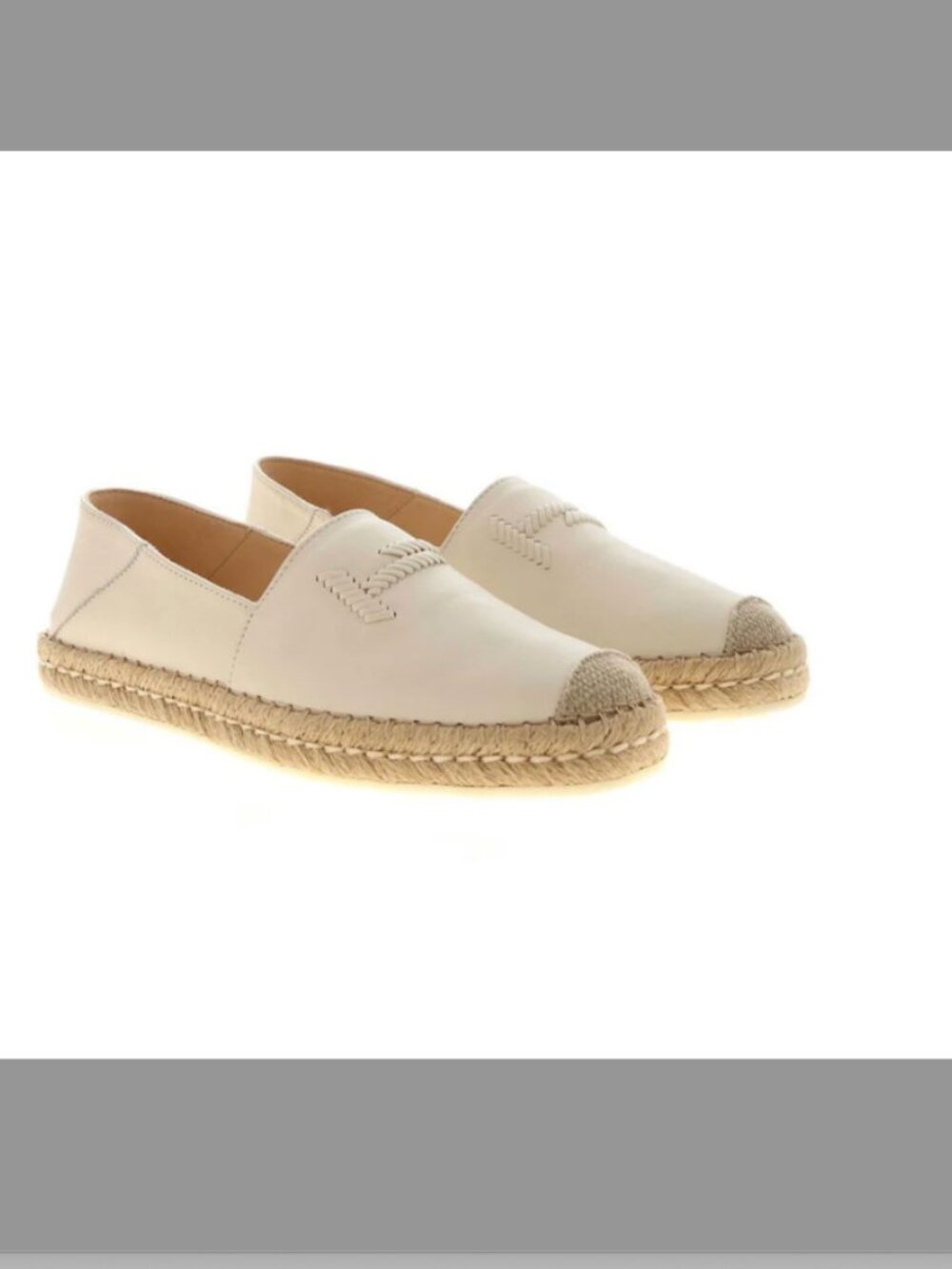 Tod's Off-White Leather Low Heel Espadrilles with Whipstitch Double T Detail